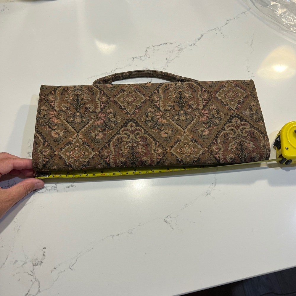 Mel-Ton Vintage Tapestry Damask Brown Clutch Purse 14" x 6" Evening Classic - Picture 5 of 6